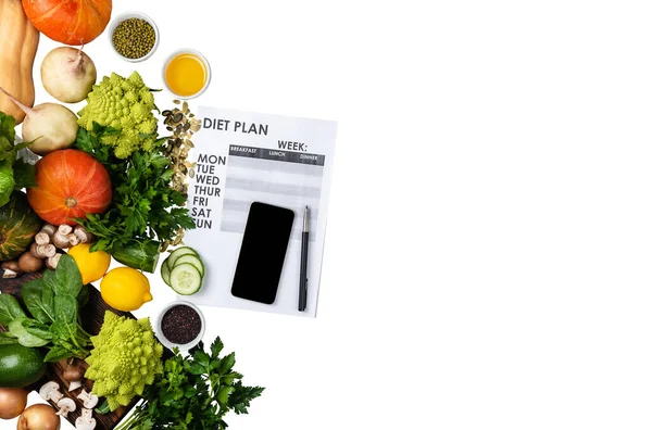 stock image Organic healthy vegetables on isolated white background diet plan on the sheet copy space flat lay.