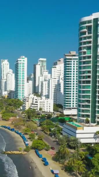 Aerial Footage Hyperlapse Cartagena Bocagrande Colombia Vertical — Stock Video