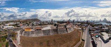 San Felipe Şatosu, Cartagena De Indias Bolivar Kolombiya havadan panoramik manzaralı.