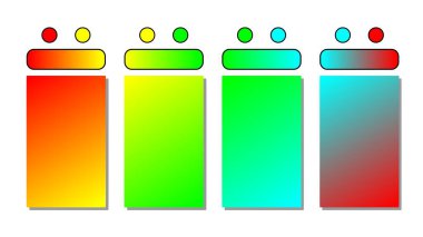 Vektör gradyan arkaplan kümesi. Kapak dizaynı kırmızı, sarı, yeşil, mavi renkte. Kapaklar, duvar kağıtları, markalar, kartvizitler için güzel soyut bir gradyan. Vektör illüstrasyonu