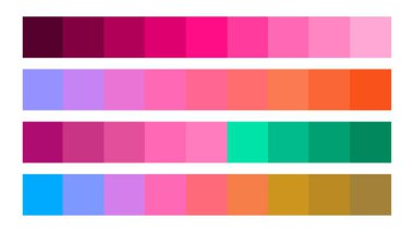 Sıcak pembe renk paleti. Mono, benzer, tamamlayıcı, üçlü renk. ui ux tasarımı için renk paleti. Grafik tasarımınız için soyut vektör çizimi