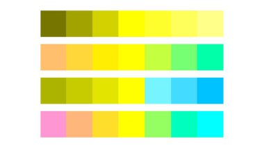 Sarı renk paleti. Mono, benzer, tamamlayıcı, üçlü renk. ui ux tasarımı için renk paleti. Grafik tasarımınız için soyut vektör çizimi