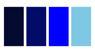 Koyu mavi, lacivert, mavi, bebek mavisi renk paleti. Parlak renk palet kombinasyonunu rgb altıgeninde ayarla. ui ux tasarımı için renk paleti. Grafik tasarımı, afişi, posteri veya iniş sayfası için soyut vektör çizimi