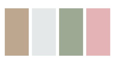 Nude, Misty Blue, Sage Green, Rosewater color palette. Set of bright color palette combination in rgb hex. Color palette for ui ux design. Abstract vector illustration for your graphic design, banner, poster or landing page clipart