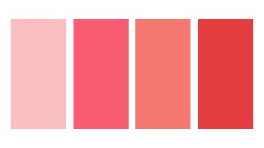 Rose Quartz, Red, Coral, Cinnabar color palette. Set of bright color palette combination in rgb hex. Color palette for ui ux design. Abstract vector illustration for your graphic design, banner, poster or landing page clipart