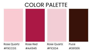 Rose Quartz, Rose Red, Rose Quartz, Pembe renk paleti. Parlak renk palet kombinasyonunu rgb altıgeninde ayarla. ui ux tasarımı için renk paleti. Grafik tasarımı, afişi, posteri veya iniş sayfası için soyut vektör çizimi