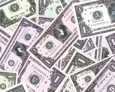 Ethereum (ETH) banknot deseni, kripto para birimi, yakın çekim .