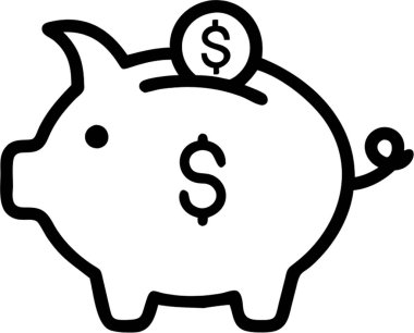 Taslak simge biçimi, iş ve finans temalı domuz kumbarası.