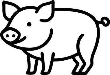 Ana hatlı ikon tarzı domuz, çiftlik hayvanları, hayvan teması.