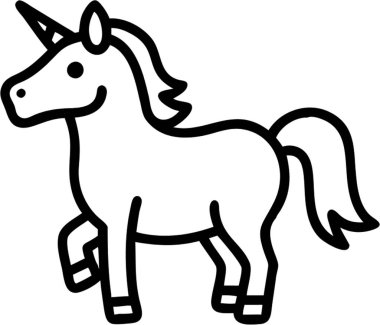 Tek boynuzlu at taslak simge stili, mitolojik ya da hayali yaratıklar, hayvan teması.
