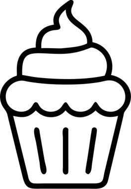 Cupcake ana hatları simge biçimi, yiyecek ve içecek teması.