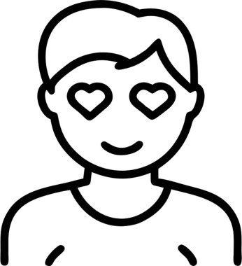 Heart Eyes face man in outline simge biçimi, duygu ve ifade teması.