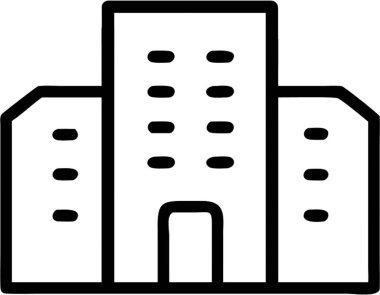 Ofis binası ana hatları simge biçimi, yönetim ve organizasyon kategori teması.