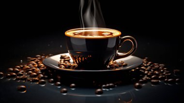 A hot cup of coffee showing the luxury of it. The photo was taken in a professional studio.