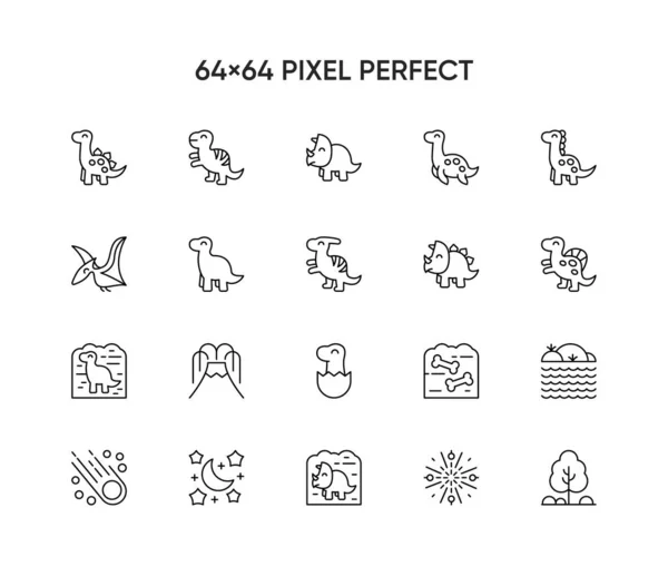 Set Moderne Icone Design Linee Piane Vettoriali Pittogrammi Specie Dinosauri — Vettoriale Stock