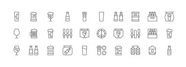 Bira Vektör Hattı Simgelerinin Basit Kümesi. Fıçı gibi Iconlar içeriyor. Piksel Mükemmel.