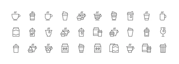 カップラインのアイコンセット 白を背景に流行のフラットスタイルでベクトルシンボルのコレクション デザインのためのカップの歌 — ストックベクタ