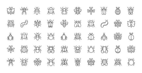 Set Simple Insect Line Icons Linear Signs Pack Perfect Web — Stock Vector