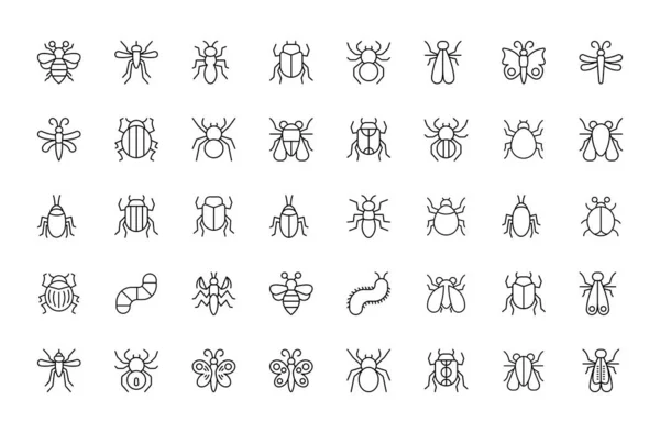Set Einfacher Insektenlinien Symbole Lineare Zeichen Verpacken Sich Perfekt Für — Stockvektor