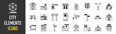 Şehir elemanları simgeler paketi. Premium stil simgesi. Vektör illüstrasyonu