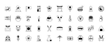  Düz dizayn tarzında Japon simgesi koleksiyonu