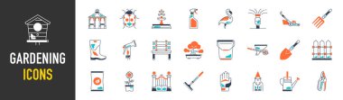Bahçıvanlık, çiçek ve elementler. Minimum ince ağ simgesi seti. Simge koleksiyonu. Basit vektör illüstrasyonu.