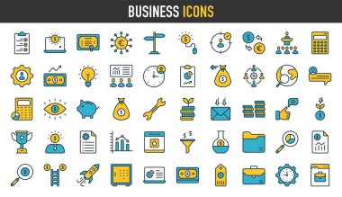 Pazarlama, yönetim, sosyal, sadakat, hizmet, tutum, tokalaşma, yumruk tokalaşması ve daha fazla işaret vektör ilüstrasyonuyla iş simgesi belirlendi.