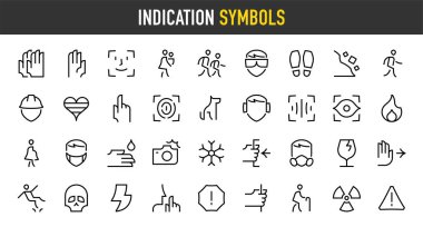 Gösterge simgeleri simgeleri. Uyarı, Tehlike, Yaşlılar, Yüz Taraması, Düşen Kayalar, Parmak izi, Yangın Tehlike, Flash, Yüksek Voltaj, Okul, lgbt, hayvanlar, Hamilelik, vektör simgesini çek. Düzenlenebilir vuruş