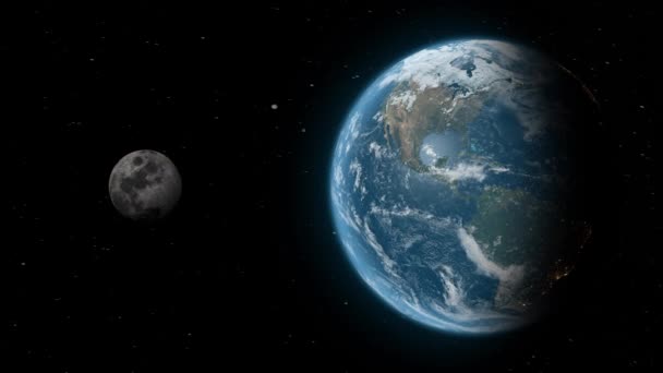 Größenvergleich Zwischen Erde Und Mond Weltall — Stockvideo