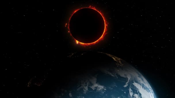 Całkowite Zaćmienie Słońca Widziane Orbity Ziemi Przestrzeni Kosmicznej — Wideo stockowe