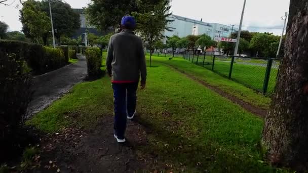 Homem Sênior Caminhando Parque Cidade — Vídeo de Stock