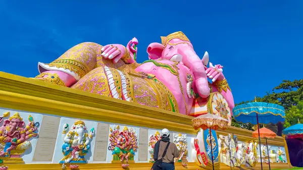 Chachoengsao, Tayland, 11 Kasım 2024, oturma pozisyonunda Pembe Ganesha heykeli