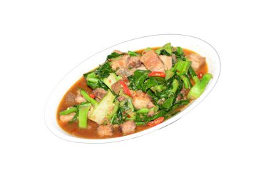 Çin brokolisi et ile kızartılır.