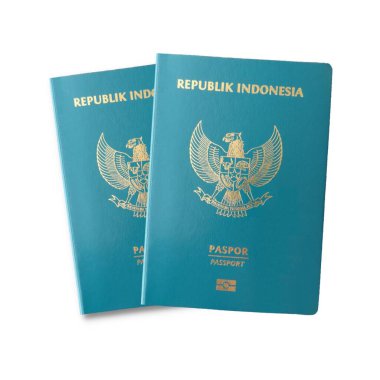 Endonezya Cumhuriyeti pasaportu beyaz arka planda izole edildi