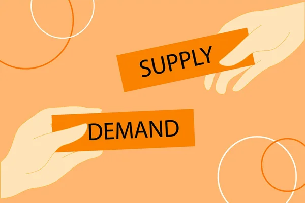 demand supply, Hand holding a demand supply sign for studying economics and business, vector illustration