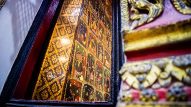 Ayutthaya, THAILAND - 13 Aralık: Tayland 'ın Wat Panan Chueng, Tayland' daki tapınak duvarında Buda 'nın yaşamının duvar resmi