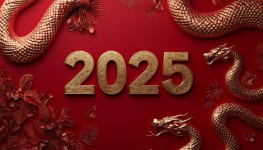 2025 Çin usulü. lüks kırmızı ve altın rengi Çin yılanı yeni yıl arkaplanı metin için kopya alanı ile