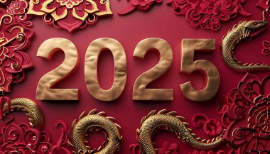 2025 Çin usulü. lüks kırmızı ve altın rengi Çin yılanı yeni yıl arkaplanı metin için kopya alanı ile