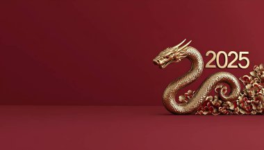 2025 with chinese style. luxury red and gold chinese snake new year background with copy space for text clipart