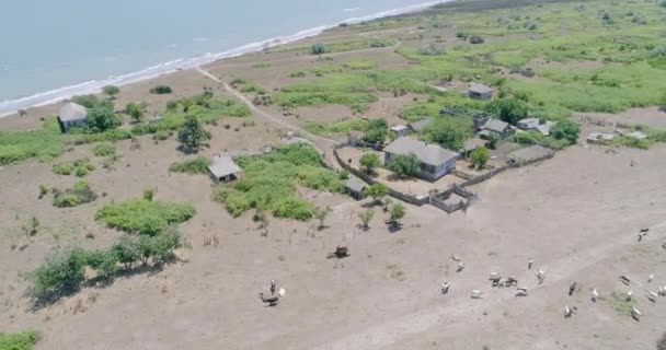 Ilha Deserta Ondas Mar Cáspio Vista Aérea Drone Voando Sobre — Vídeo de Stock