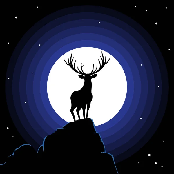 Deer Silhouette Moon Logo Vector Illustration — Stock Vector
