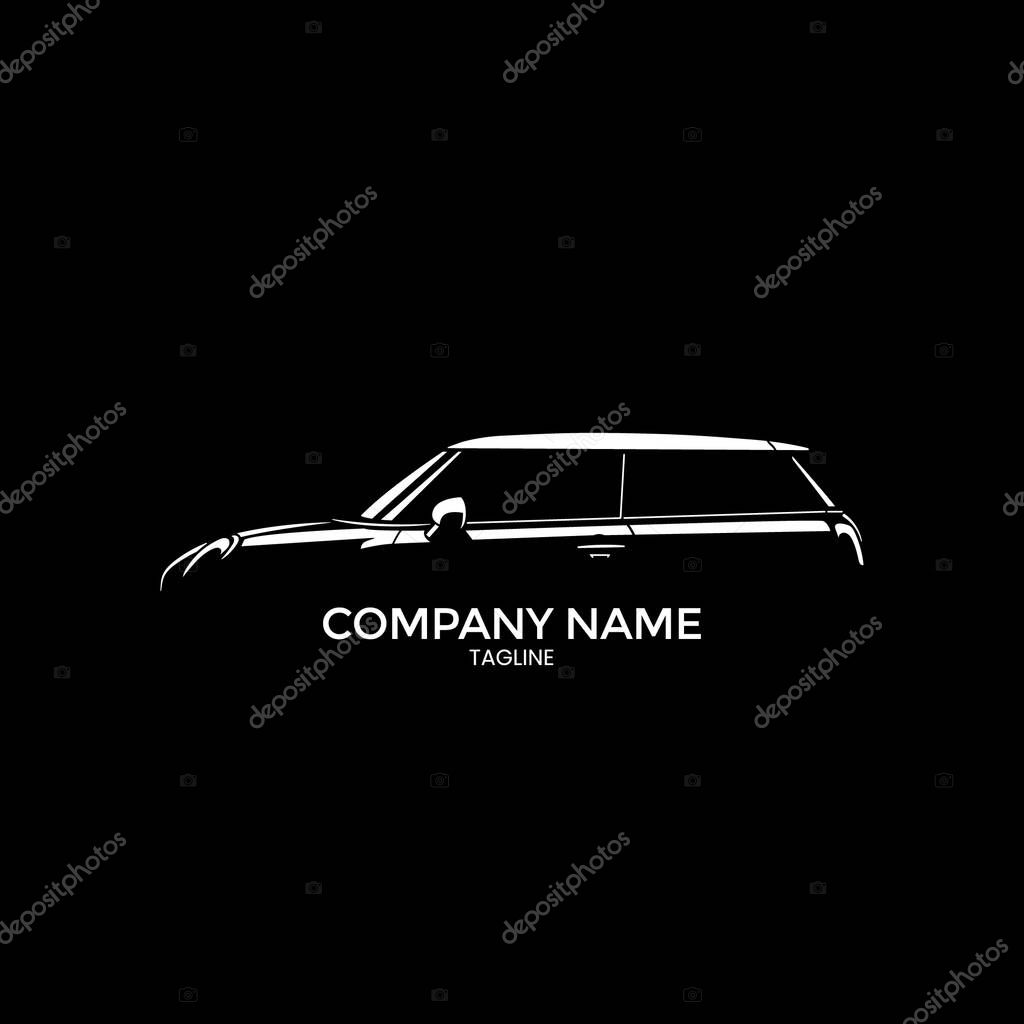 Sport car silhouette logo with a black background