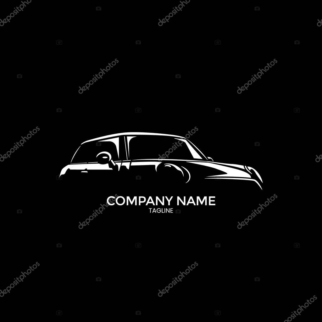 Sport car silhouette logo with a black background