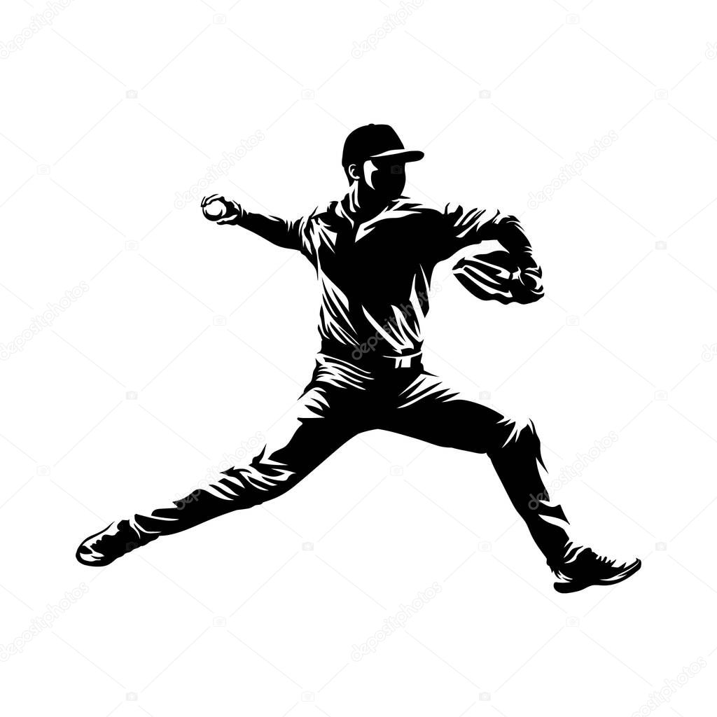 Baseball athlete throwing ball isolated silhouette logo