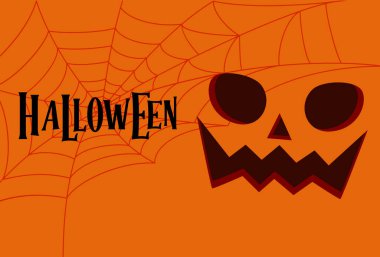 Cadılar Bayramı 'nda örümcek ağları, balkabağı hayalet yüzü, turuncu arkaplan etkinlik posterleri için arka plan resmi olarak kullanın ve web sitelerine ve çeşitli sosyal ağlara koyun.