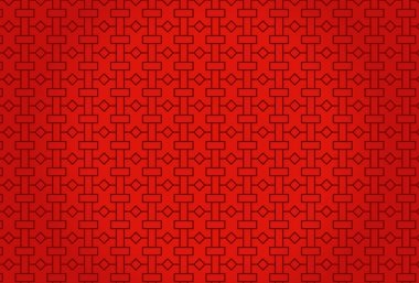 Kırmızı arka planda, Çin Yeni Yıl Festivali 'nde kartpostal kartpostalları gibi çeşitli uzunluklara göre sırayla dizilmiş uzun çizgiler ve elmas şekilli kare çizgiler vardır.