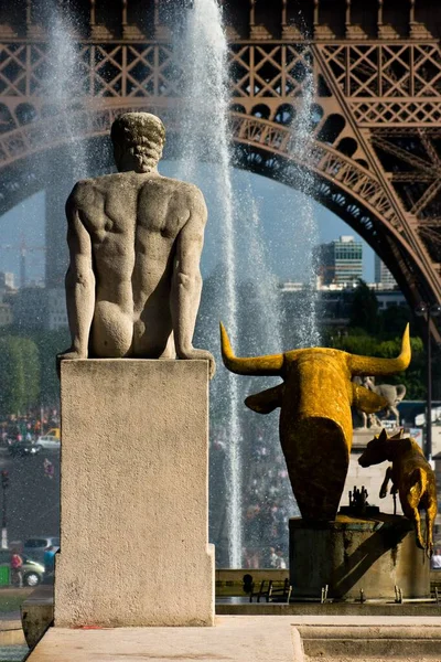 Иконический Вид Эйфелеву Башню Площади Трокадеро Париже — стоковое фото