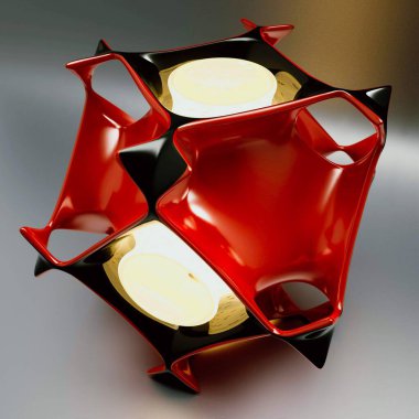 Geometrik şekilli ve çağdaş tasarımı olan gelecekçi 3D bilgisayar destekli heykel.