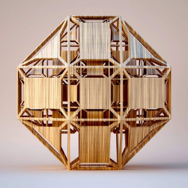 Geometrik şekilli ve çağdaş tasarımı olan gelecekçi 3D bilgisayar destekli heykel.