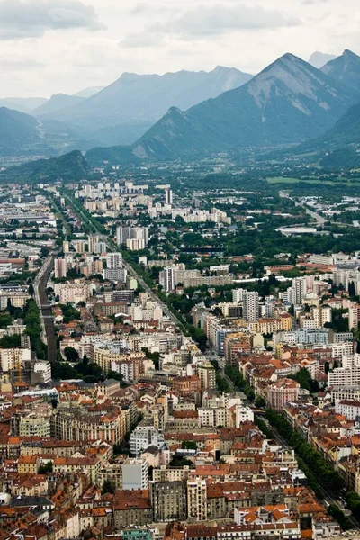 Lélegzetelállító Kilátás Nyílik Grenoble Városképére Történelmi Bastille Ból Lenyűgöző Panorámával — Stock Fotó